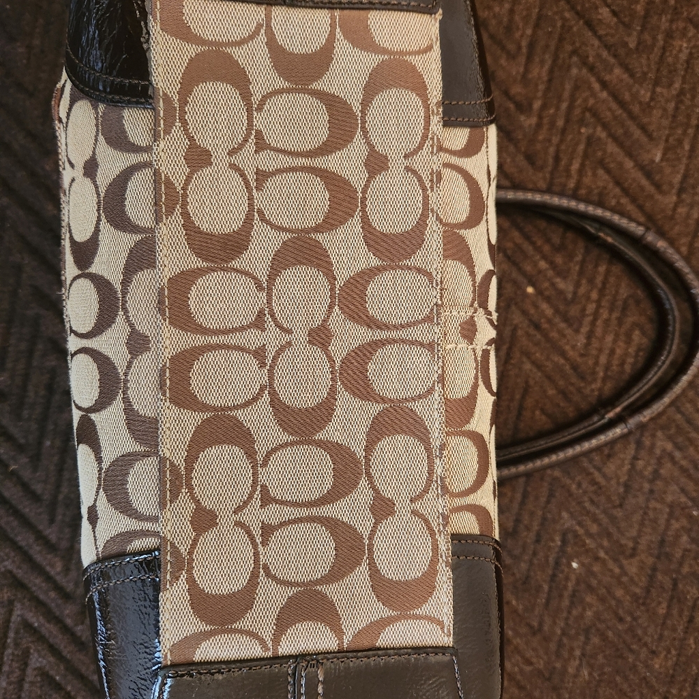 Coach 12369 Bleecker Khaki Jacquard Sig C with Brown Leather Trim Tote Bag Purse - Picture 4 of 7